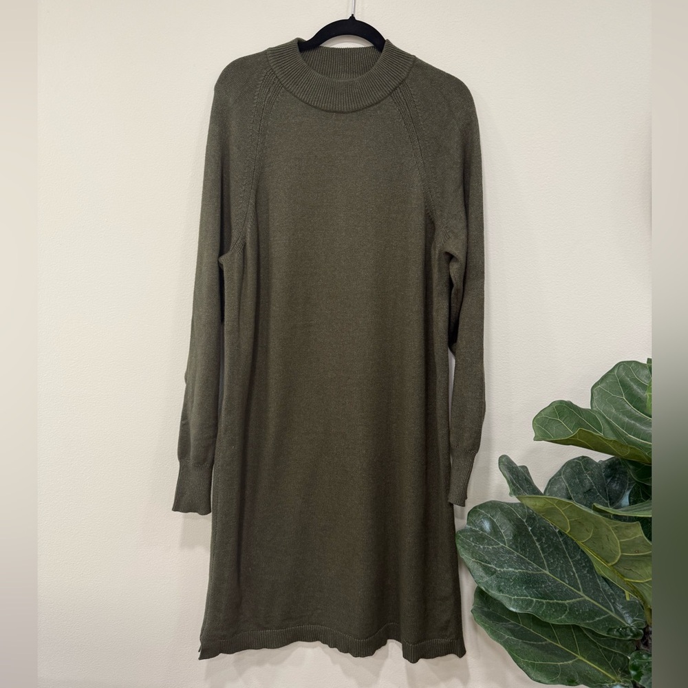 Roots Olive Ribbed Crewneck Long-Sleeve Knit Dress